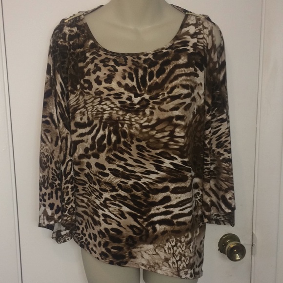 Chico's Tops - Chico's Leopard Print Cold Shoulder Poncho Top